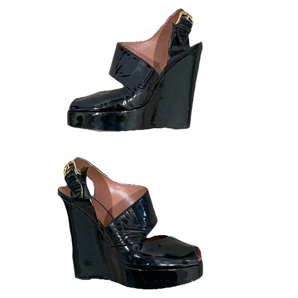 Giuseppe Zanotti Black Patent Leather Platform Wedges Slingback Peep Toe 8.5 - Picture 4 of 7